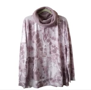 Fred David Purple Tie Dye Print Pullover Faux Sherpa Cowl Neck Top Size XXL